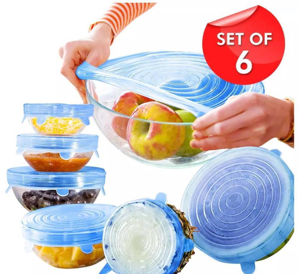 6 Pc Set Kitchen Reusable Silicone Stretch Seal Lid